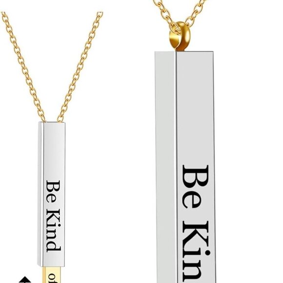 Be Kind Of A B Necklace for Women Girls,Inspirational Vertical Bar Square Tubes - Picture 1 of 6